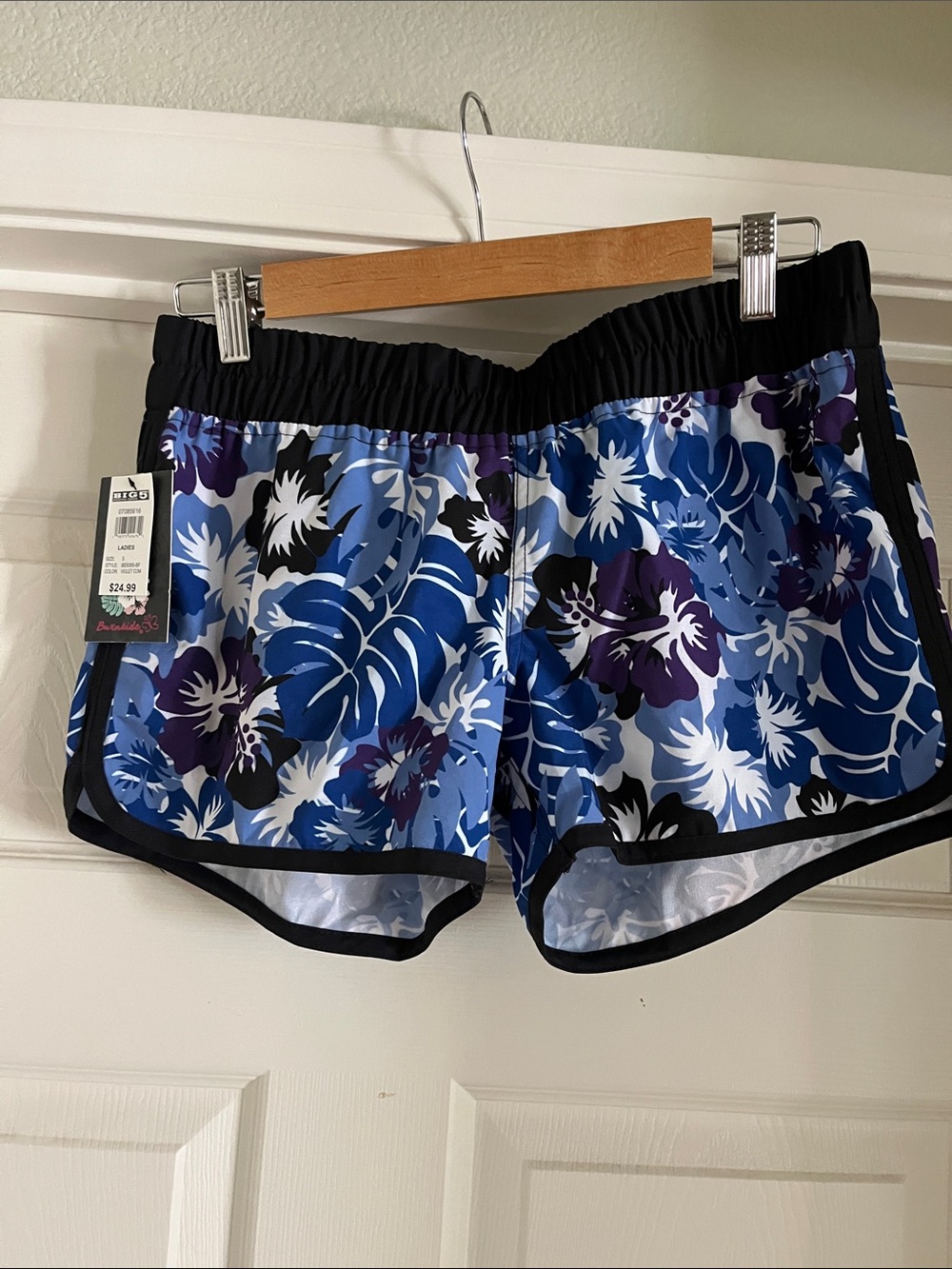 burnside Blue & Purple Floral Athletic Shorts with Black Waistband